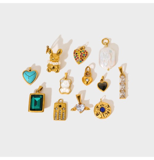 Micro Inlaid Zircon Rabbit Heart Teddy Bear Pearl stainless steel Pendant DIY Handmade Single Buckle Necklace Pendant Wholesale Micro Inlaid Zircon Rabbit Heart Teddy Bear Pearl stainless steel Pendant DIY Handmade Single Buckle Necklace Pendant Wholesale