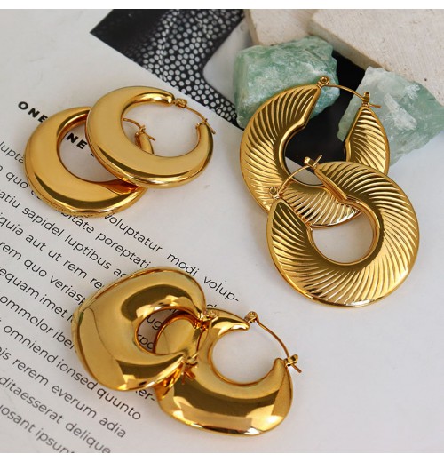 Vintage Hypoallergenic Stainless Steel Chunky Jewelry 18K Gold Plated Big Chunky Hoop Earring for Women Vintage Hypoallergenic Stainless Steel Chunky Jewelry 18K Gold Plated Big Chunky Hoop Earring for Women