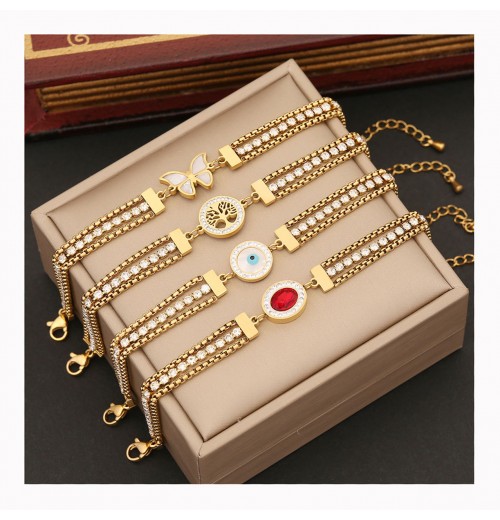 Fashion Stainless Steel Red Zirconia Butterfly Bracelet Vintage Gold Plated Diamond Women's Party Jewelry Accessories Fashion Stainless Steel Red Zirconia Butterfly Bracelet Vintage Gold Plated Diamond Women's Party Jewelry Accessories