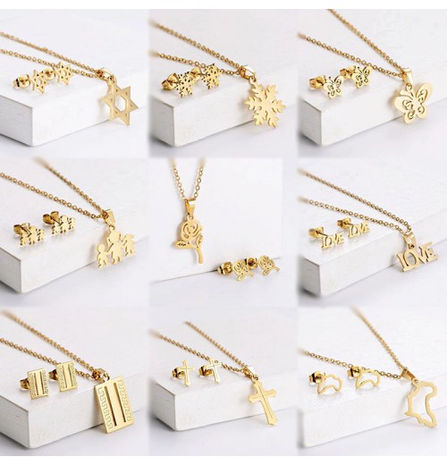 Ins Stainless Steel Heart Simple Necklace Earring Jewelry Set Moon Star Fashion Jewelry Set For Women Ins Stainless Steel Heart Simple Necklace Earring Jewelry Set Moon Star Fashion Jewelry Set For Women