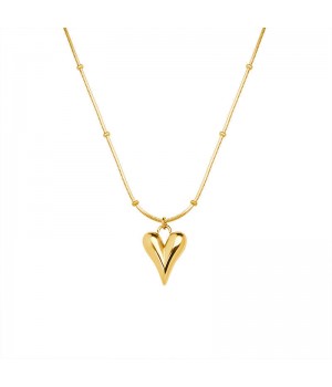 Dainty Fine Stainless Steel Jewelry Rose Gold Plated High Polish Heart Pendant Beads Round Snake Chain Womens Necklaces