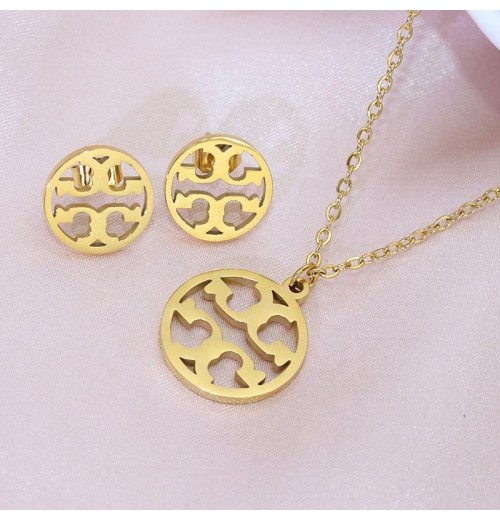 Stainless steel Earrings Necklace Set PVD Electroplated 18K gold jewelry set Big Mark personality Valentine's Day gift Stainless steel Earrings Necklace Set PVD Electroplated 18K gold jewelry set Big Mark personality Valentine's Day gift
