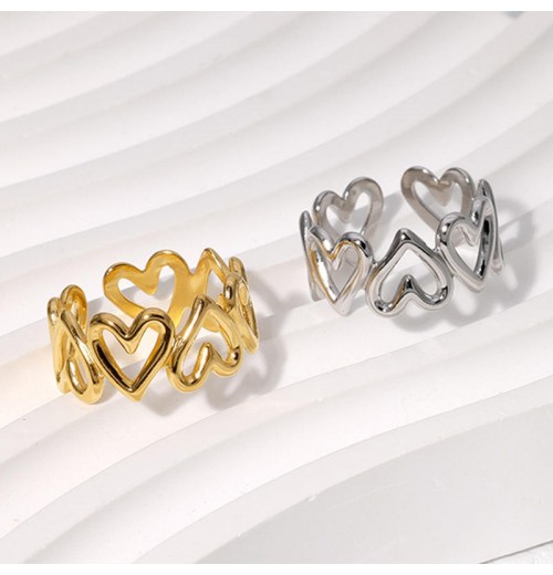 New Adjustable Heart Love Rings Hollow Out Cuff Stainless Steel Waterproof 18 K Gold Plated Ring Jewelry Gifts for Women Girls New Adjustable Heart Love Rings Hollow Out Cuff Stainless Steel Waterproof 18 K Gold Plated Ring Jewelry Gifts for Women Girls